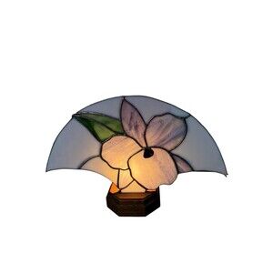 Vintage Stained Glass Flower Wood Base Fan Light Decorative Lamp